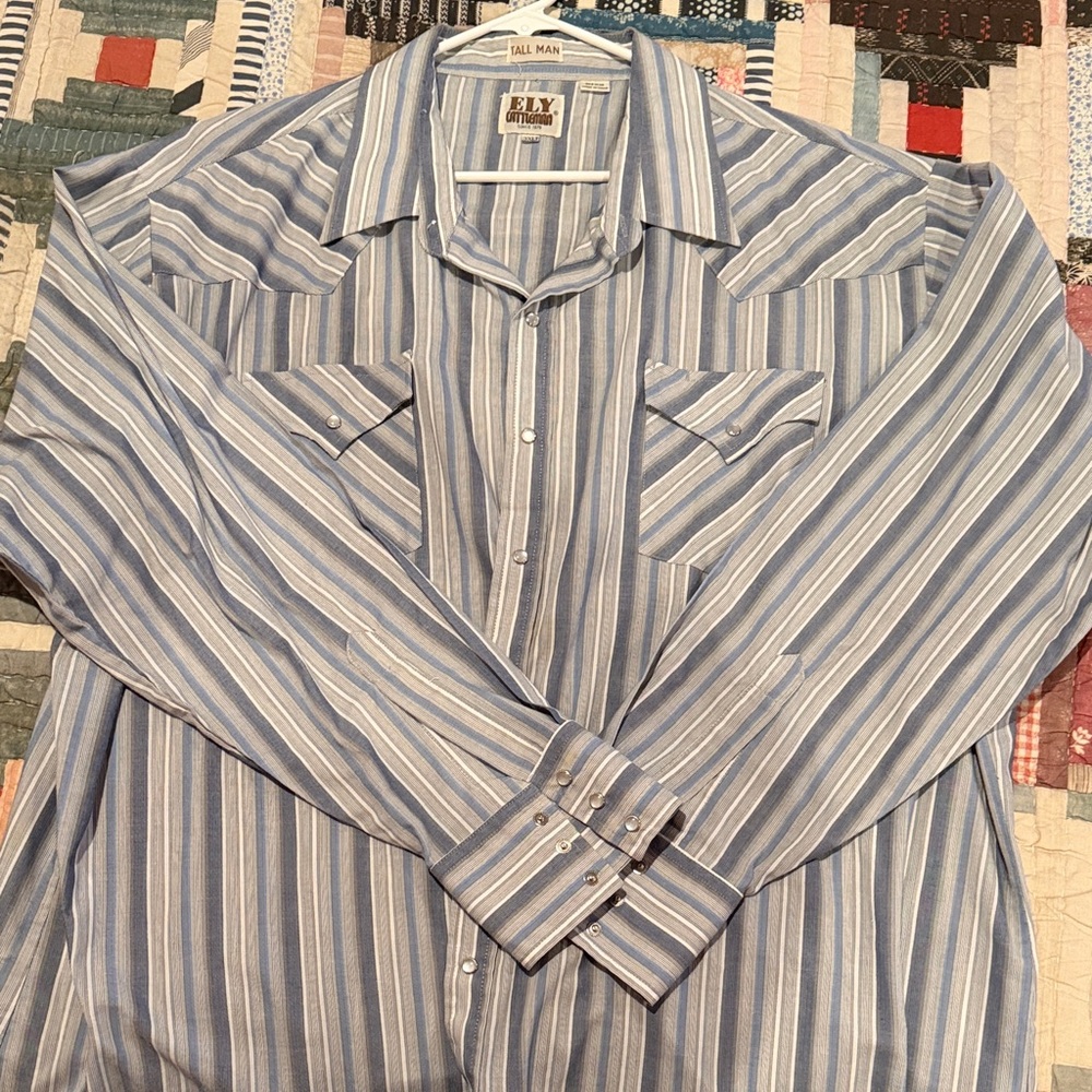 Ely Cattleman Light Blue and White Striped Shirt